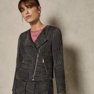 Ted Baker Colour by Numbers Julio Bouclé Black White Tweed  Jacket Corpcore SZ 4